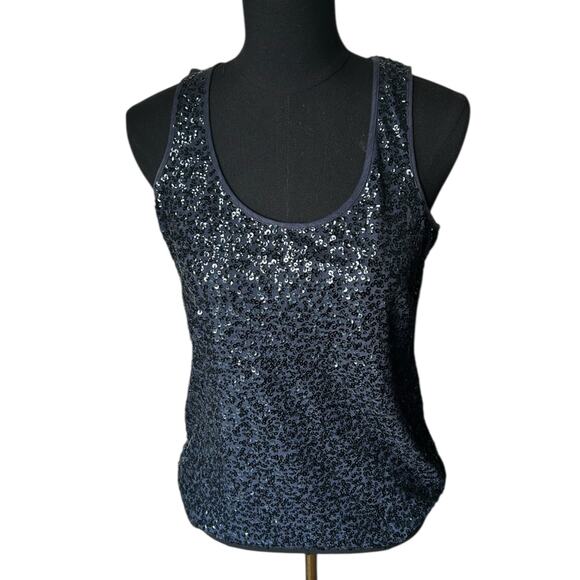 J.Crew Women’s Dark Navy All-Over Sequin Tank Top Size Medium - Picture 2 of 5